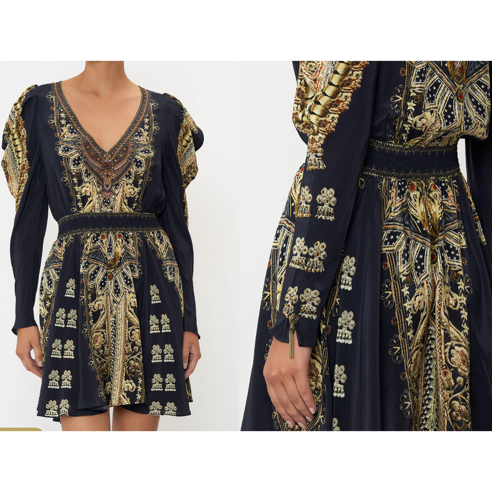 Camilla Its All Over Torero Draped Sleeve Shirred Mini Dress NEW Size Large